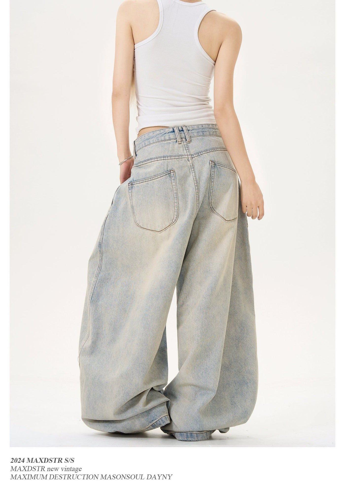 Sand Washed Pleats Scimitar Shape Jeans Korean Street Fashion Jeans By MaxDstr Shop Online at OH Vault