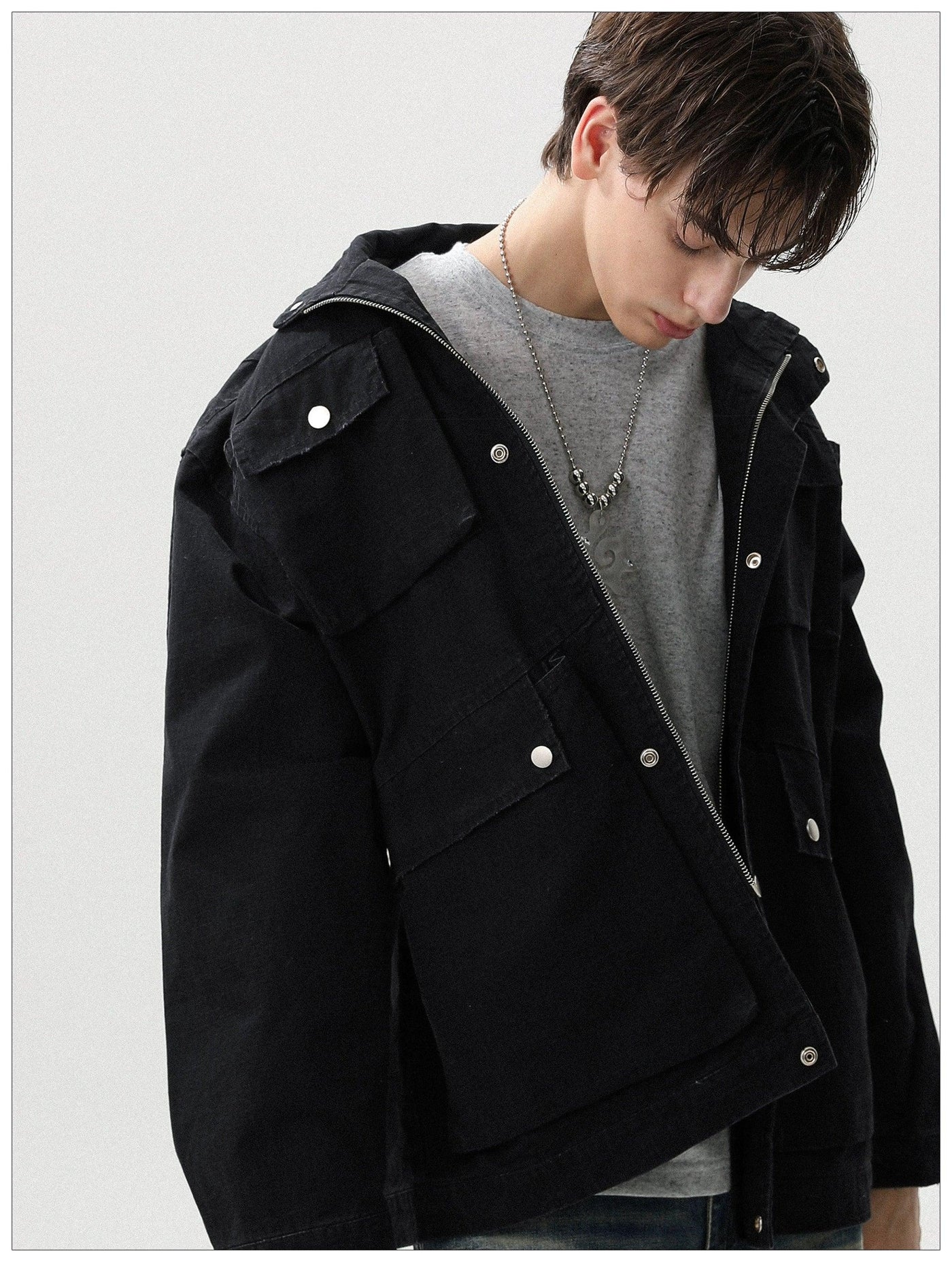 Multiple Pockets Snap Buttoned Jacket Korean Street Fashion Jacket By Mr Nearly Shop Online at OH Vault