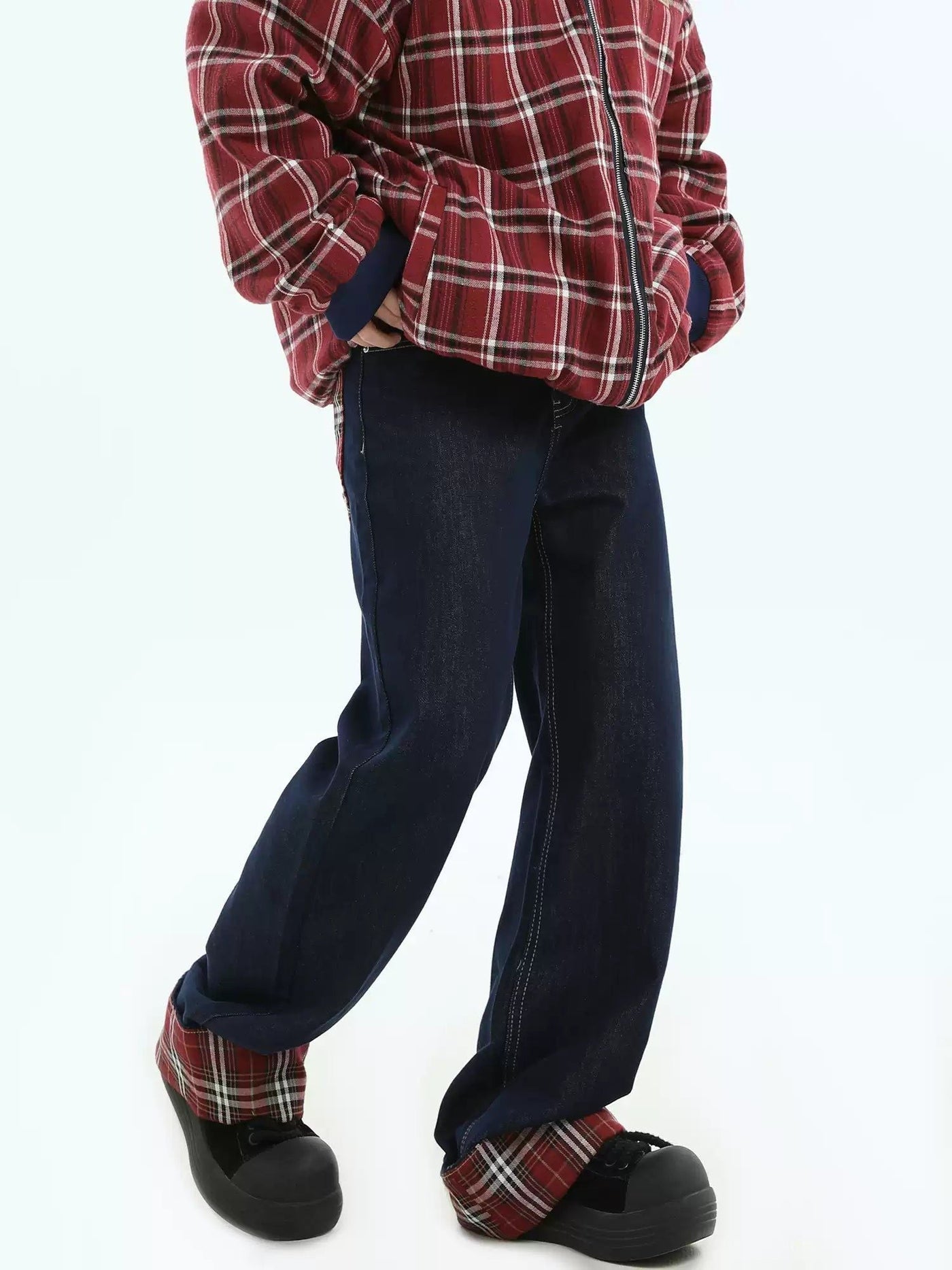 Plaid End Loose Jeans Korean Street Fashion Jeans By INS Korea Shop Online at OH Vault