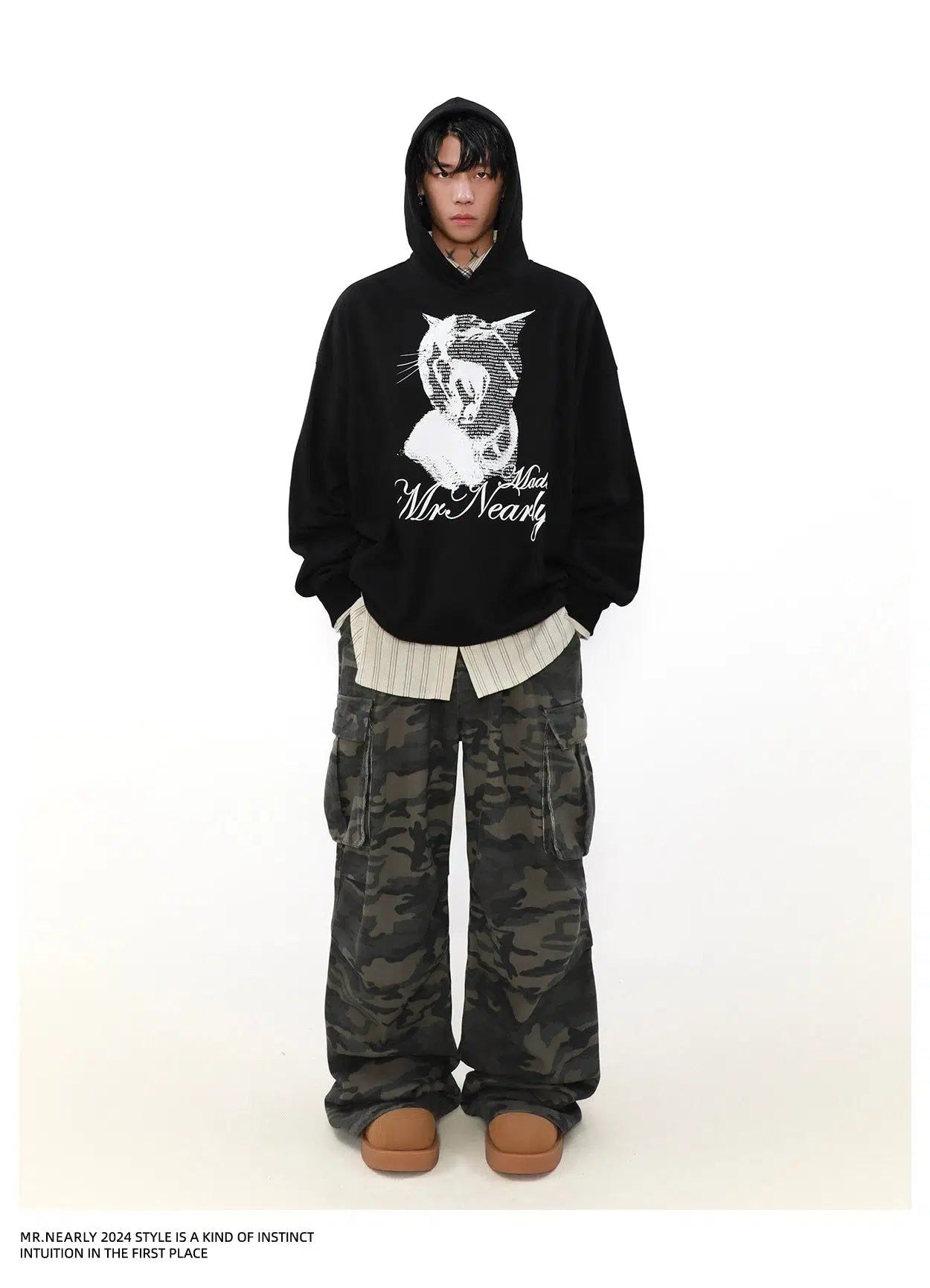 Cat Graphic Lettered Hoodie Korean Street Fashion Hoodie By Mr Nearly Shop Online at OH Vault