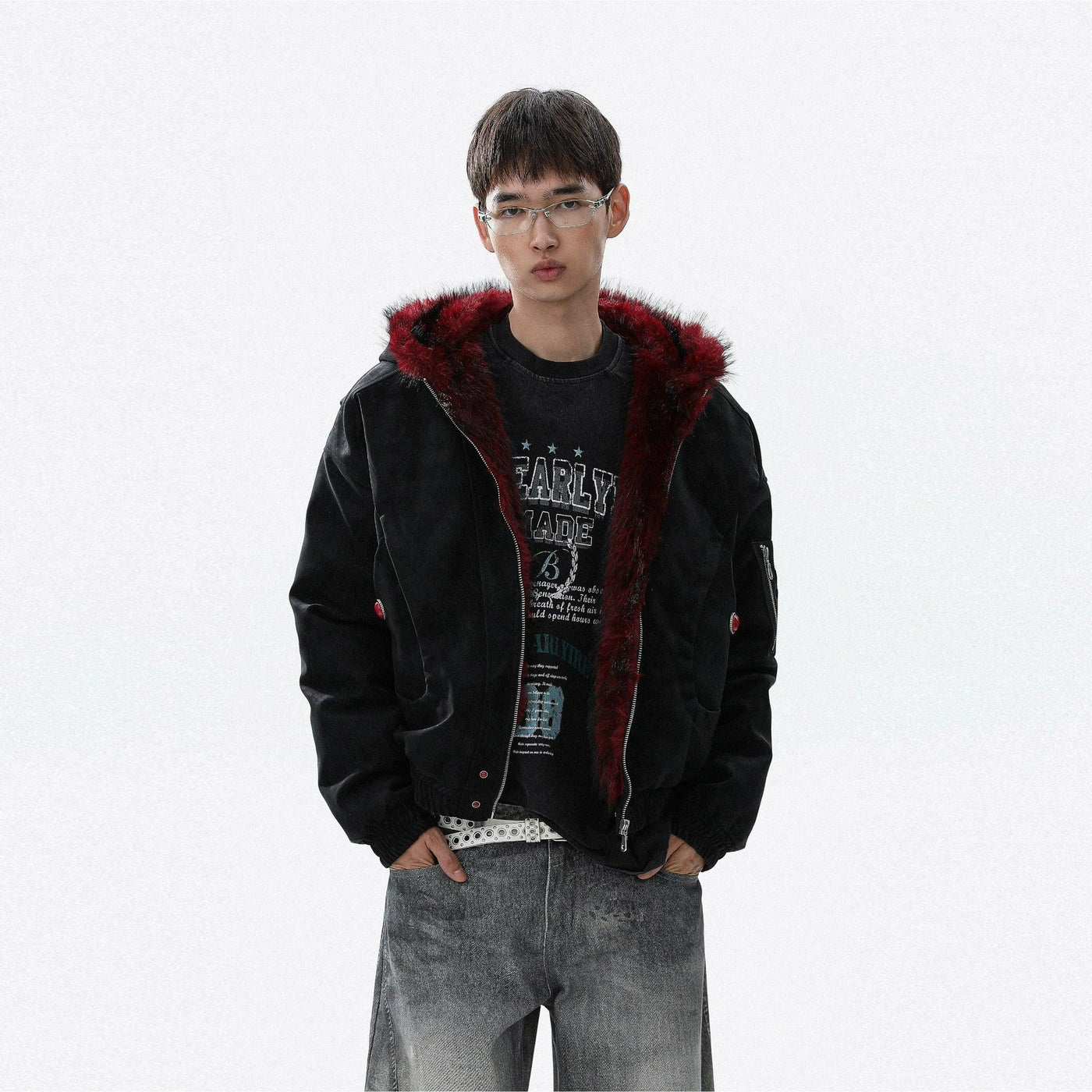 Contrast Fur Lining Hooded Jacket Korean Street Fashion Jacket By Mr Nearly Shop Online at OH Vault