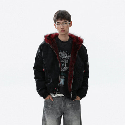 Contrast Fur Lining Hooded Jacket Korean Street Fashion Jacket By Mr Nearly Shop Online at OH Vault