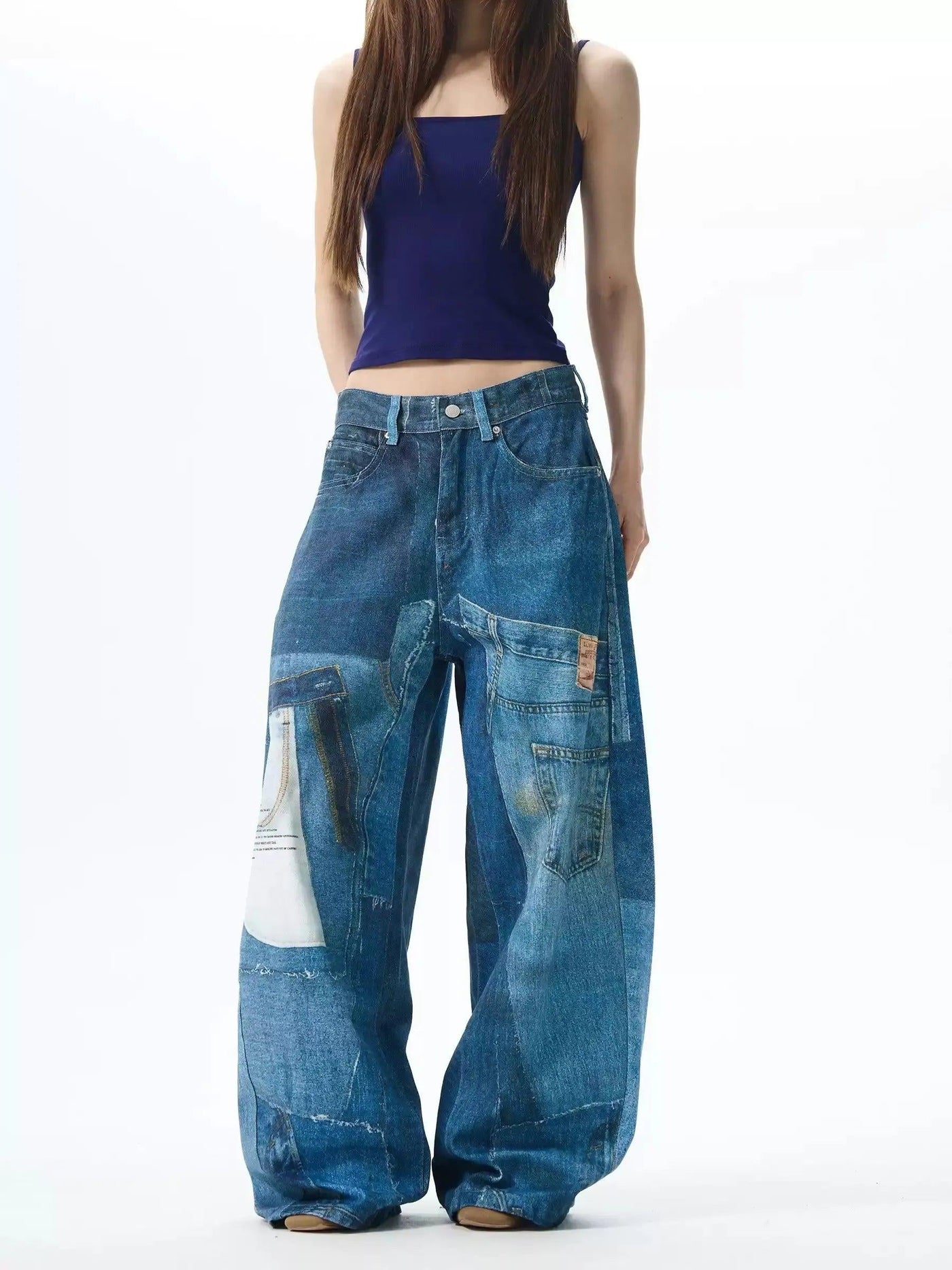 Digital Print Wide Leg Jeans Korean Street Fashion Jeans By 77Flight Shop Online at OH Vault