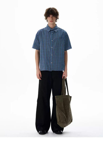 Retro Plaid Boxy Shirt Korean Street Fashion Shirt By 77Flight Shop Online at OH Vault