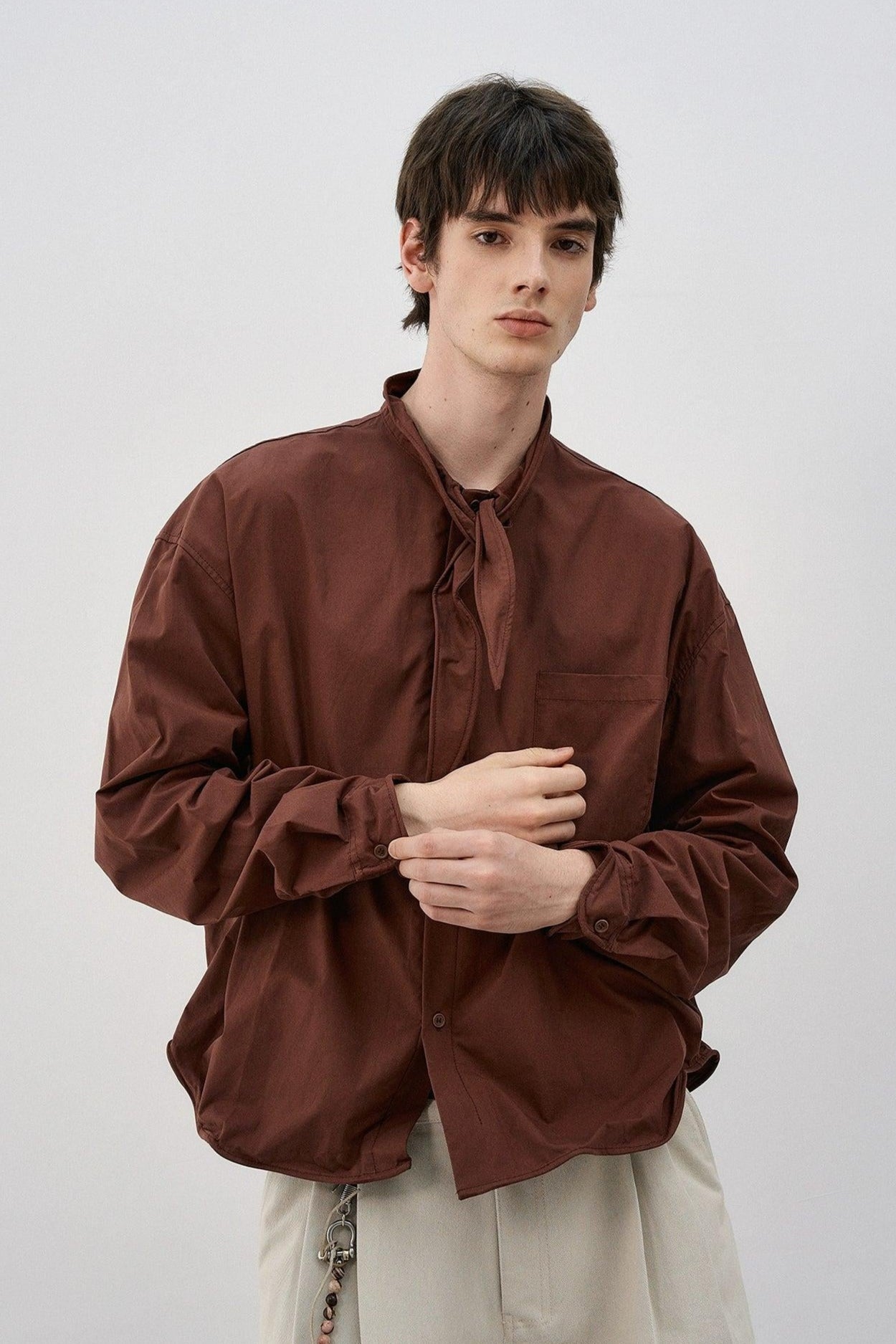 Tie Neck Scarf Buttoned Shirt Korean Street Fashion Shirt By MaxDstr Shop Online at OH Vault