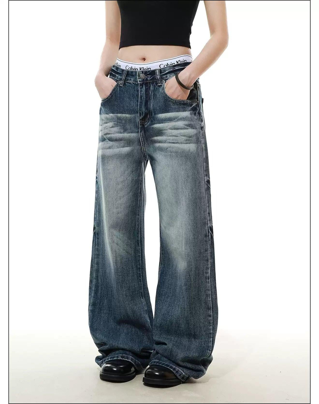 Whisker Faded Straight Jeans Korean Street Fashion Jeans By Mr Nearly Shop Online at OH Vault