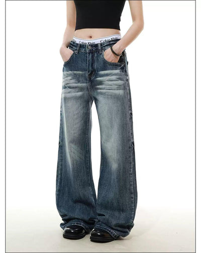 Whisker Faded Straight Jeans Korean Street Fashion Jeans By Mr Nearly Shop Online at OH Vault