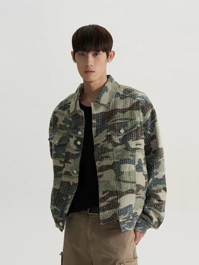 Camouflage Textured Buttoned Jacket Korean Street Fashion Jacket By A PUEE Shop Online at OH Vault