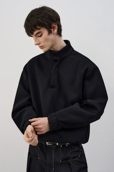Solid Color Half Buttoned Crewneck Korean Street Fashion Crewneck By MaxDstr Shop Online at OH Vault