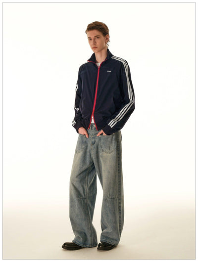 Contrast Two Zips Striped Jacket Korean Street Fashion Jacket By Mr Nearly Shop Online at OH Vault