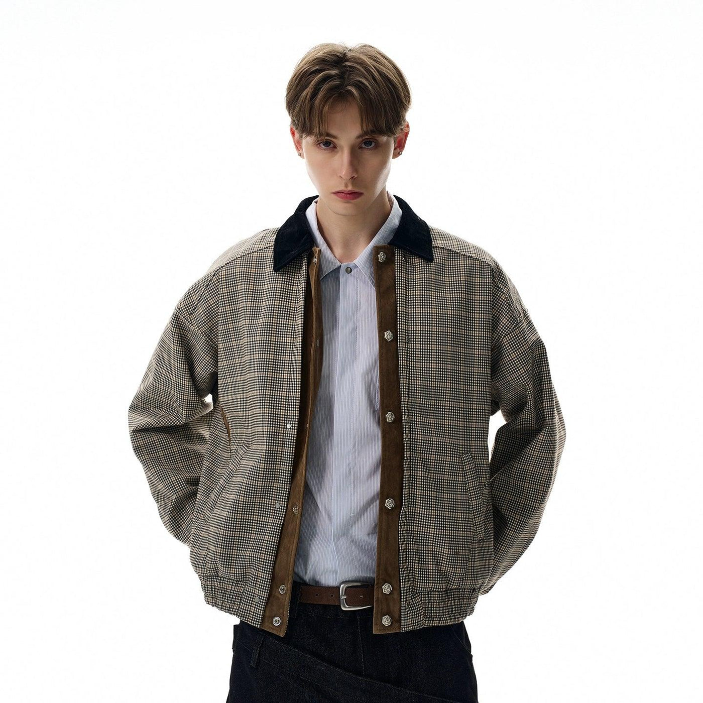 Houndstooth Corduroy Collar Jacket