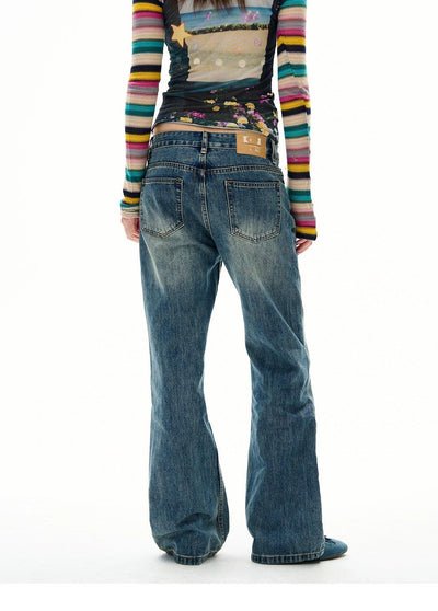 Whisker Faded Straight Jeans Korean Street Fashion Jeans By 77Flight Shop Online at OH Vault