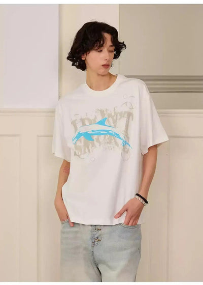 Distressed Dolphin Logo T-Shirt Korean Street Fashion T-Shirt By Donsmoke Shop Online at OH Vault