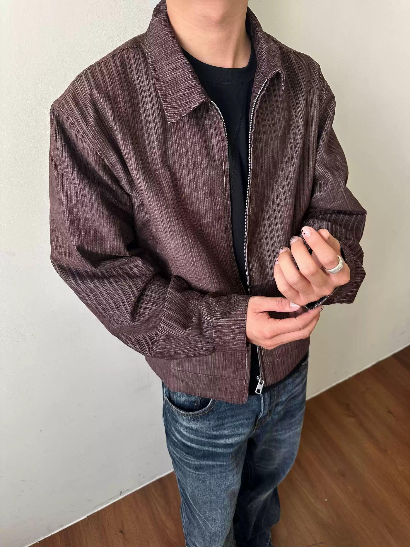 Textured Zip-Up Jacket Korean Street Fashion Jacket By Made Extreme Shop Online at OH Vault