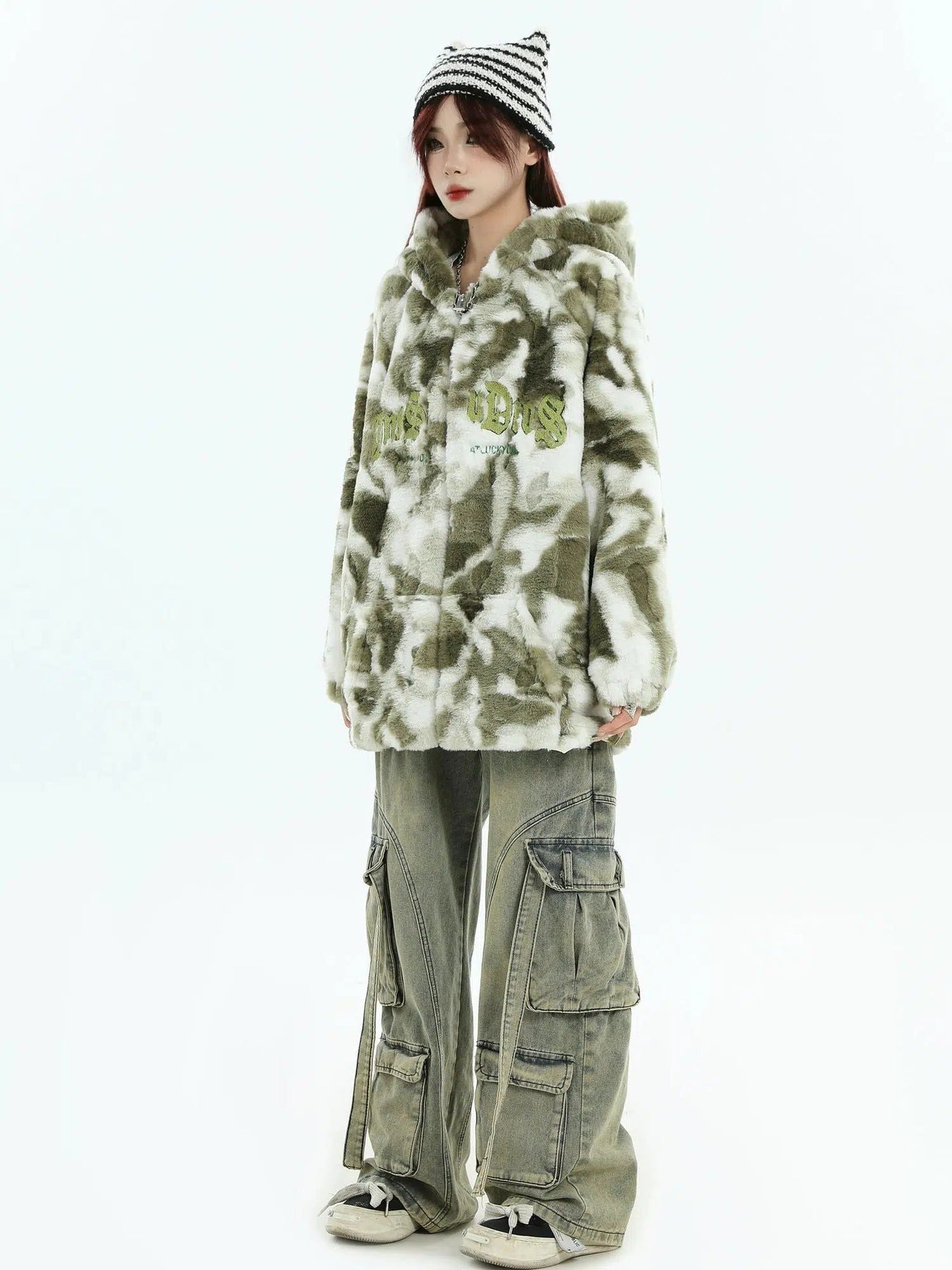 Tie-Dyed Plushy Zip-Up Jacket Korean Street Fashion Jacket By INS Korea Shop Online at OH Vault