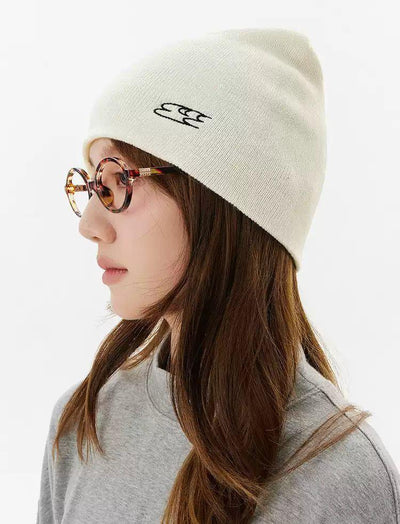 Minimal Logo Stitch Beanie Korean Street Fashion Hat By Crying Center Shop Online at OH Vault