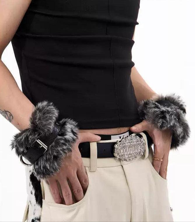 Strapped Faux Fur Bracelet Korean Street Fashion Bracelet By Slim Black Shop Online at OH Vault
