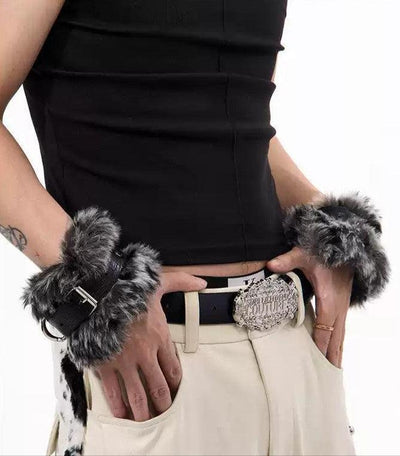 Strapped Faux Fur Bracelet Korean Street Fashion Bracelet By Slim Black Shop Online at OH Vault