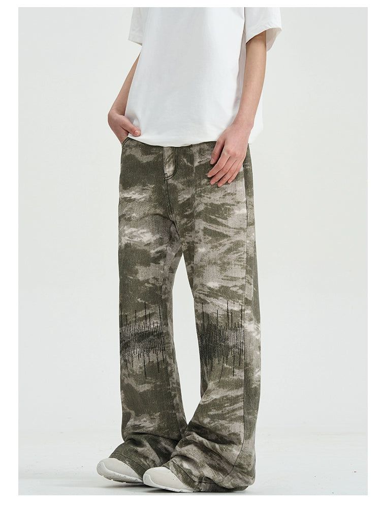 Camo Embroidery Flared Pants Korean Street Fashion Pants By A PUEE Shop Online at OH Vault