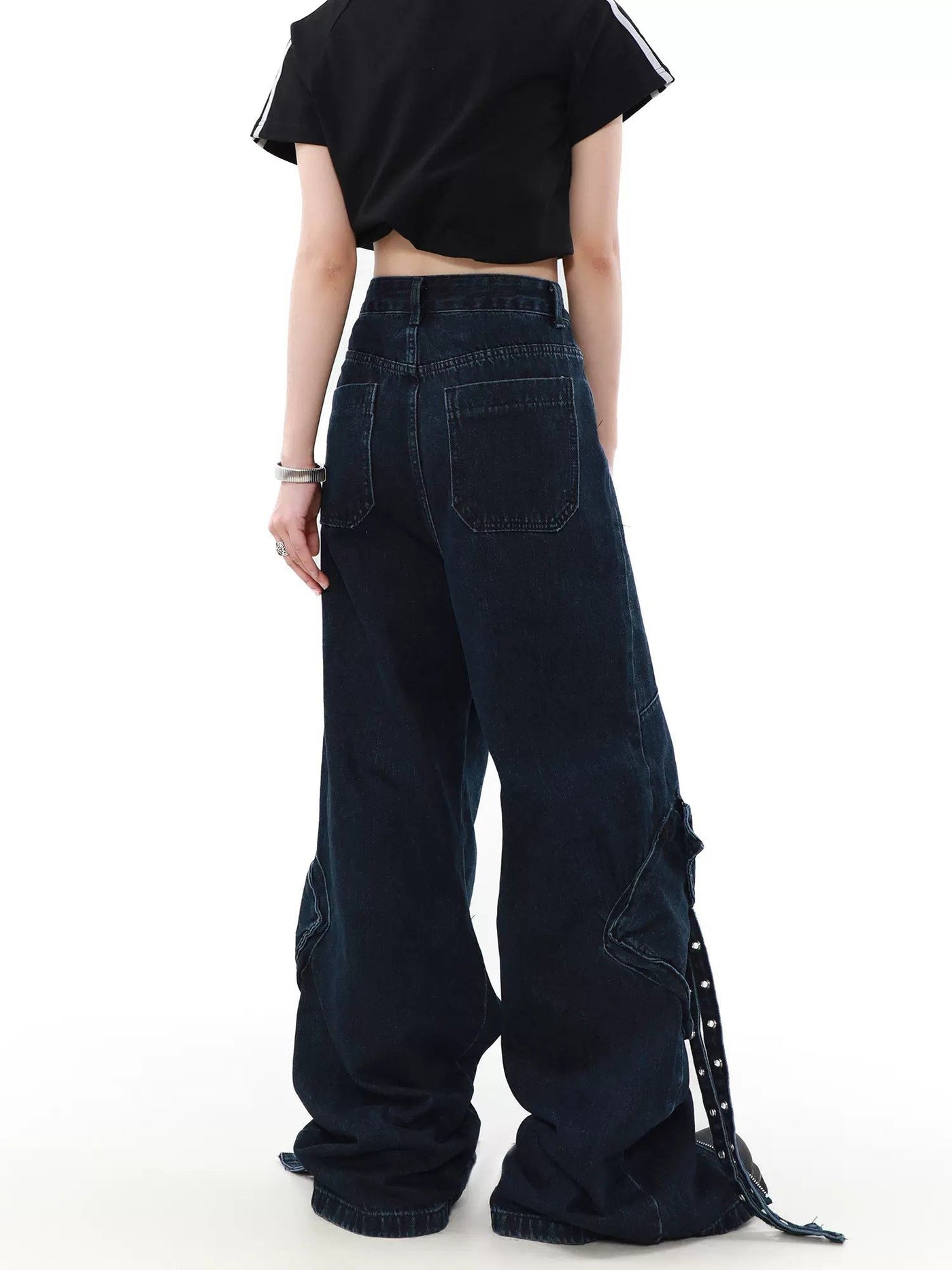 Strapped Tilted Pocket Jeans Korean Street Fashion Jeans By Mr Nearly Shop Online at OH Vault