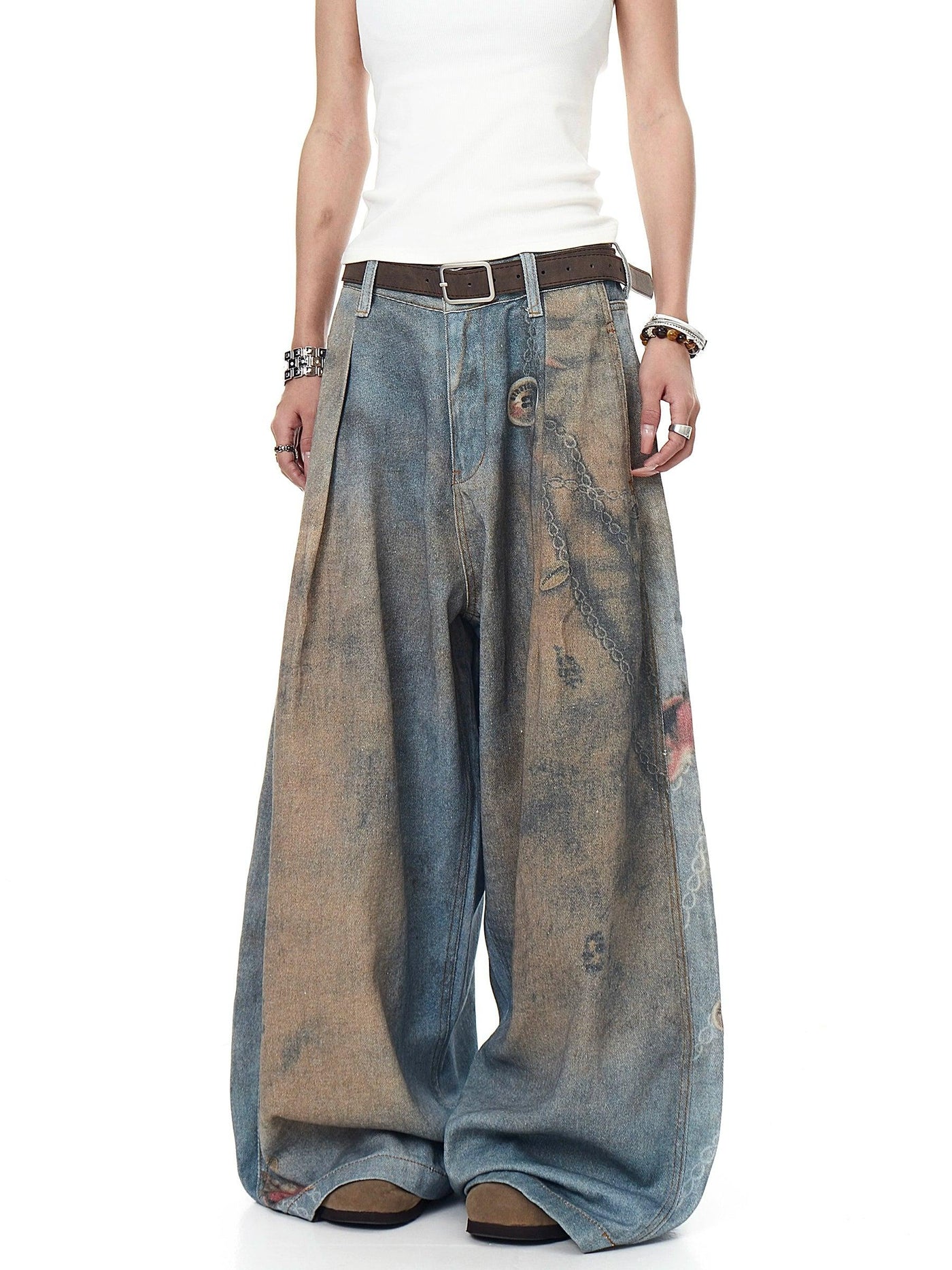 Rust Faded Wide Leg Jeans Korean Street Fashion Jeans By Blacklists Shop Online at OH Vault
