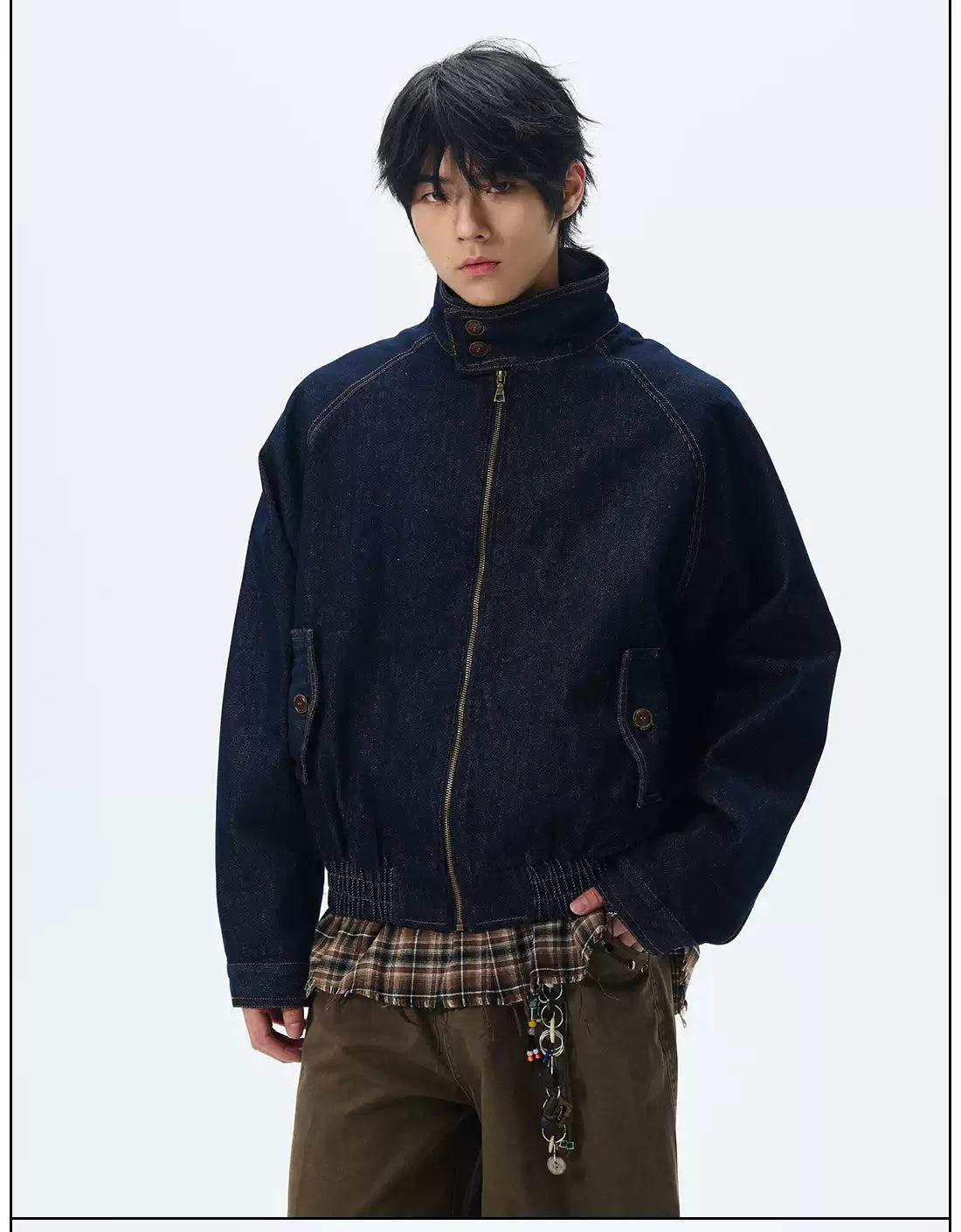 Wrapped Collar Flap Pocket Denim Jacket Korean Street Fashion Jacket By 77Flight Shop Online at OH Vault