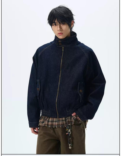 Wrapped Collar Flap Pocket Denim Jacket Korean Street Fashion Jacket By 77Flight Shop Online at OH Vault