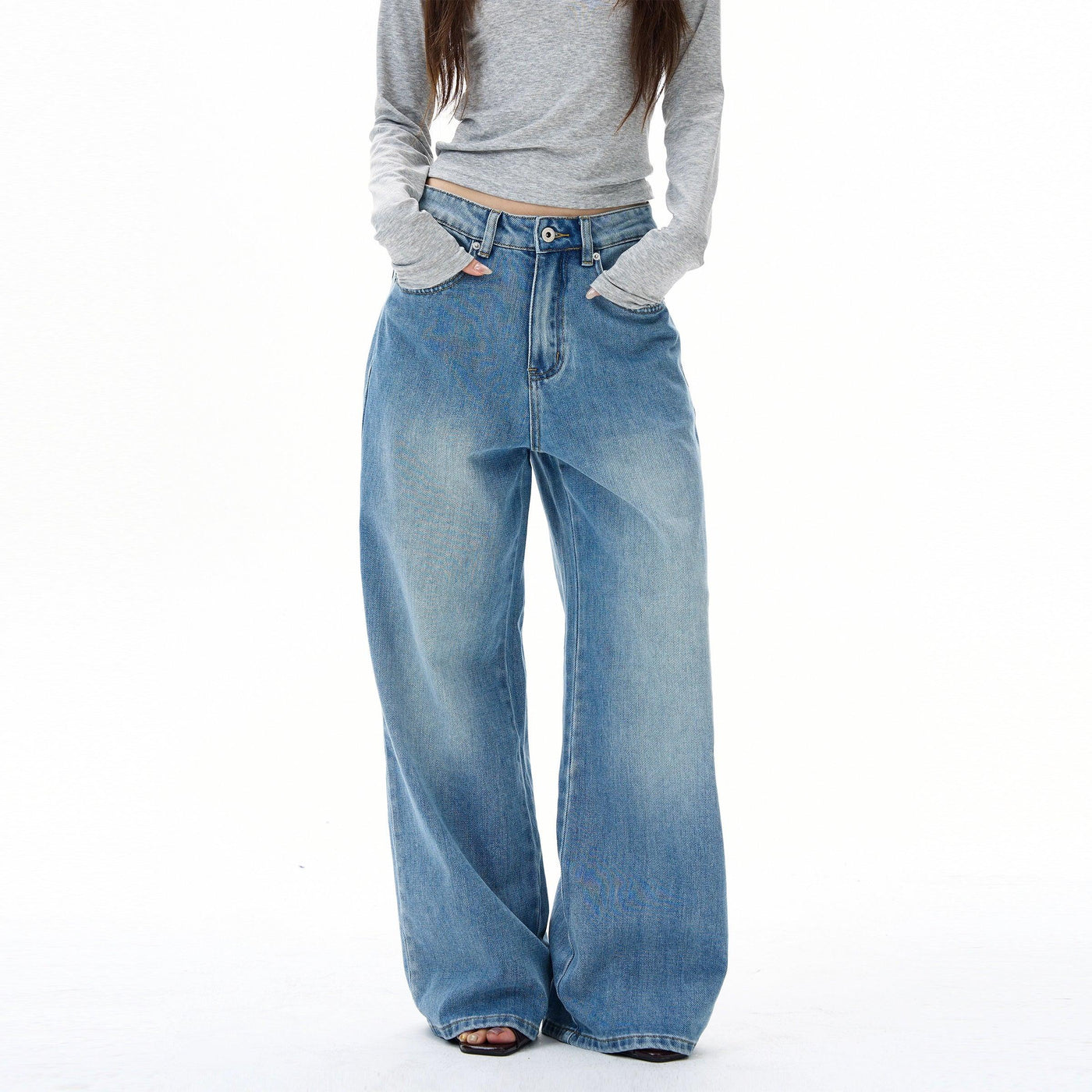Washed & Faded Straight Fit Jeans Korean Street Fashion Jeans By 77Flight Shop Online at OH Vault