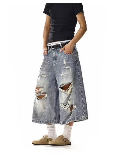 Distressed Spots Denim Shorts Korean Street Fashion Shorts By MEBXX Shop Online at OH Vault