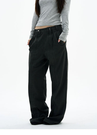 Structured Pleats Relaxed Fit Jeans Korean Street Fashion Jeans By 77Flight Shop Online at OH Vault