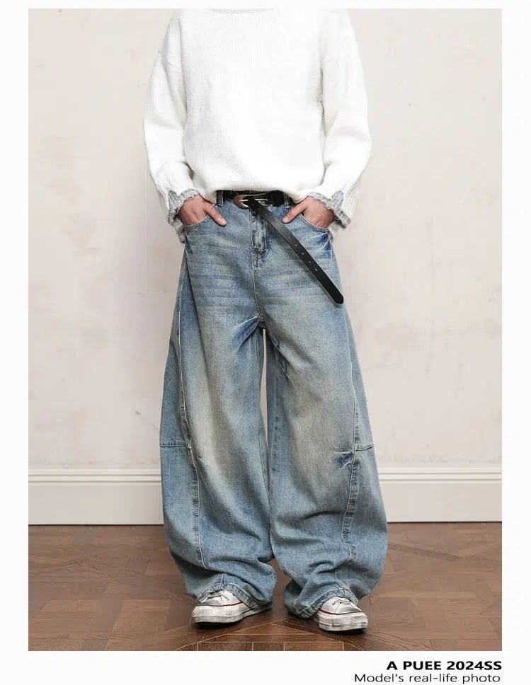 Faded Seam Baggy Fit Jeans Korean Street Fashion Jeans By A PUEE Shop Online at OH Vault