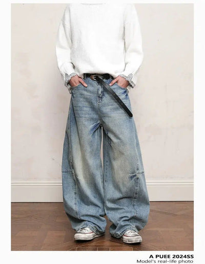 Faded Seam Baggy Fit Jeans Korean Street Fashion Jeans By A PUEE Shop Online at OH Vault