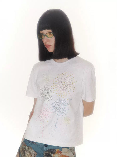 Fireworks Stitch Casual T-Shirt Korean Street Fashion T-Shirt By Conp Conp Shop Online at OH Vault