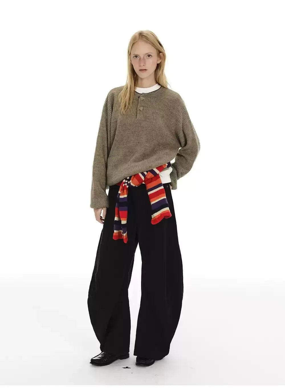 Sleek Plain Henley Collar Sweater Korean Street Fashion Sweater By Country Moment Shop Online at OH Vault