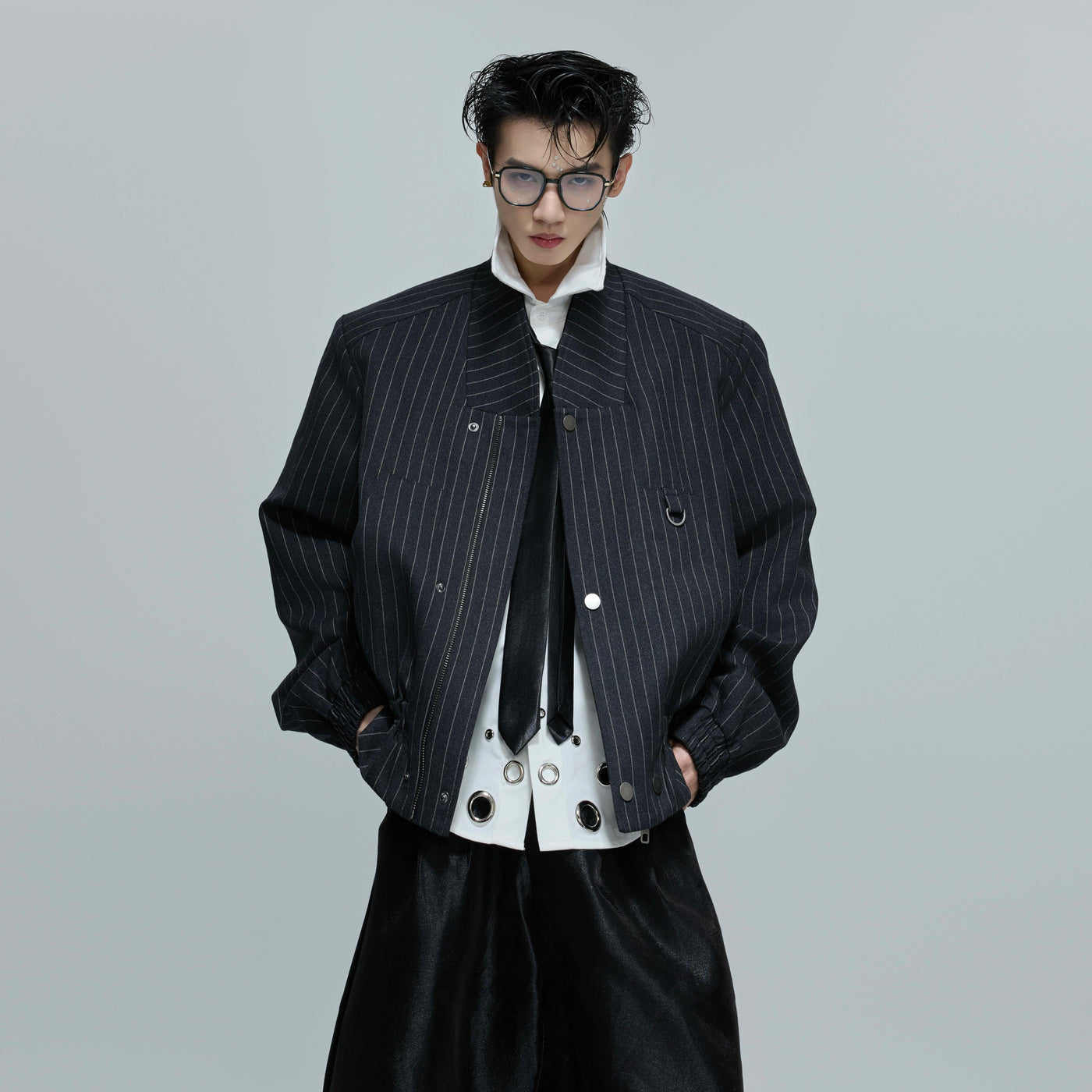Ruched Effect Striped Jacket Korean Street Fashion Jacket By Argue Culture Shop Online at OH Vault