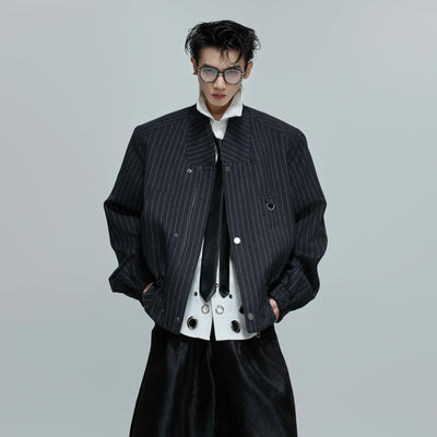 Ruched Effect Striped Jacket Korean Street Fashion Jacket By Argue Culture Shop Online at OH Vault