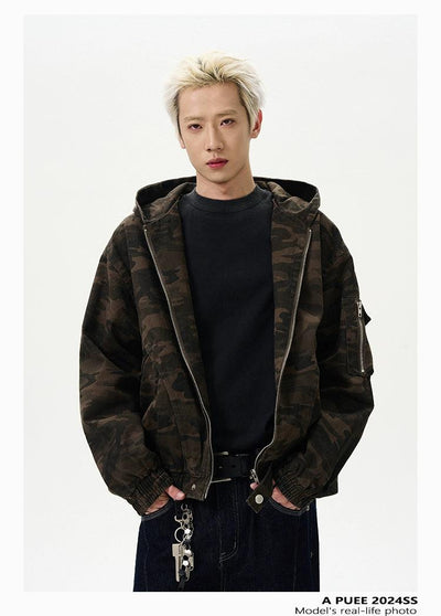 Boxy Camouflage Hooded Jacket Korean Street Fashion Jacket By A PUEE Shop Online at OH Vault