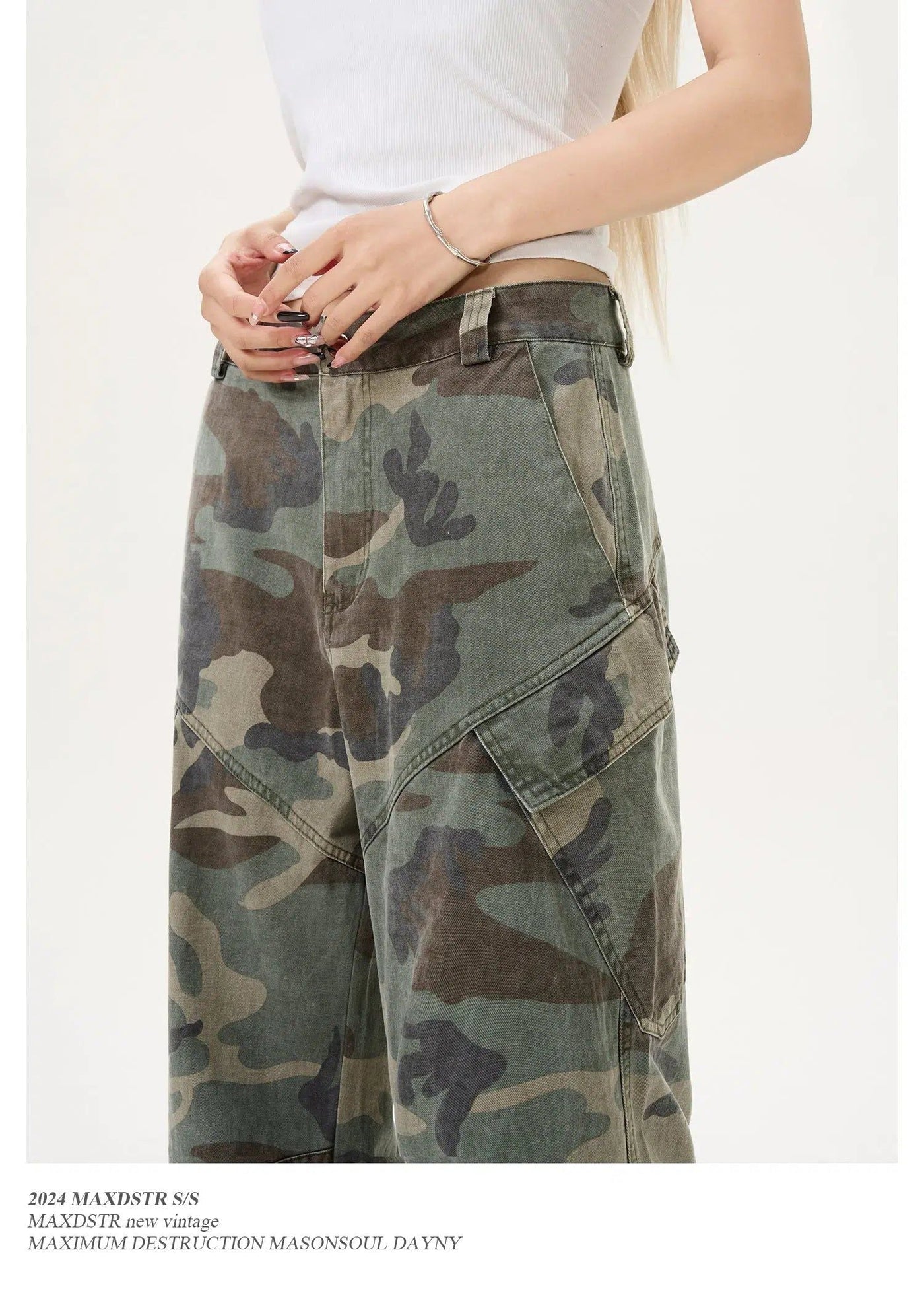 Washed Large Pocket Camo Cargo Pants Korean Street Fashion Pants By MaxDstr Shop Online at OH Vault