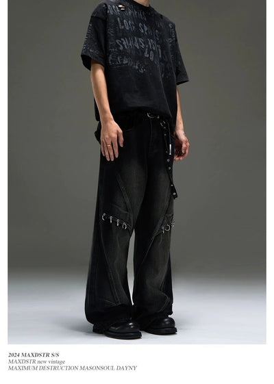 Faded Metal Buckle Jeans Korean Street Fashion Jeans By MaxDstr Shop Online at OH Vault