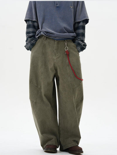 Curved Cut Loose Cargo Pants Korean Street Fashion Pants By 77Flight Shop Online at OH Vault