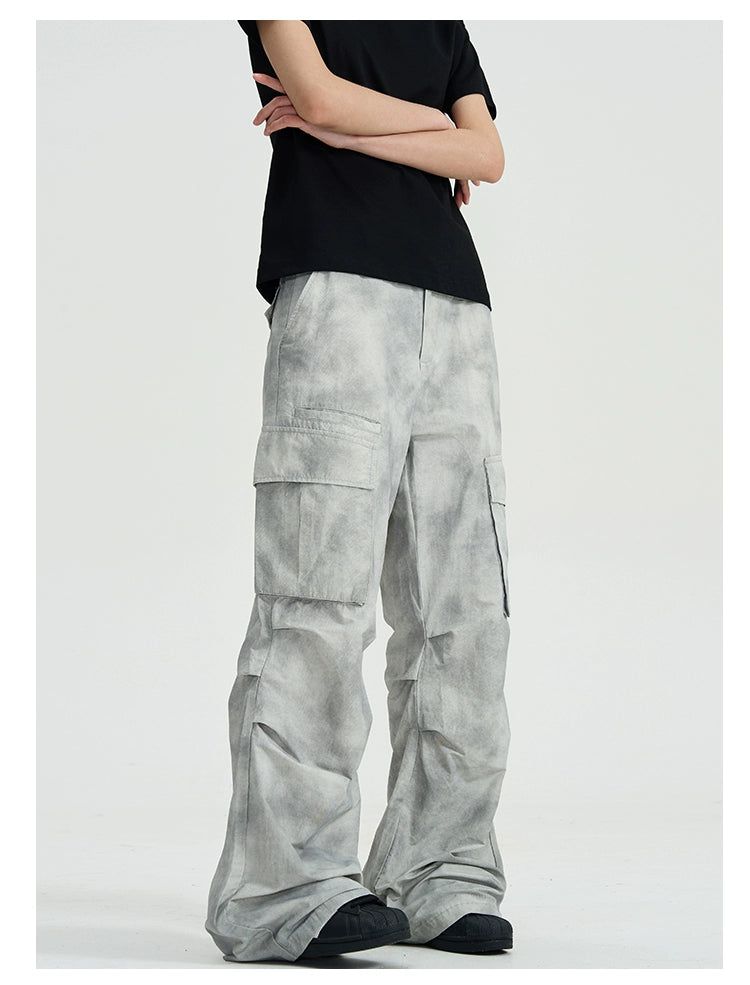 Tie-Dyed Pleats Cargo Pants Korean Street Fashion Pants By A PUEE Shop Online at OH Vault