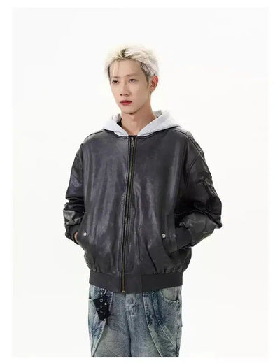 Clean Fit Contrast Hooded PU Leather Jacket Korean Street Fashion Jacket By A PUEE Shop Online at OH Vault