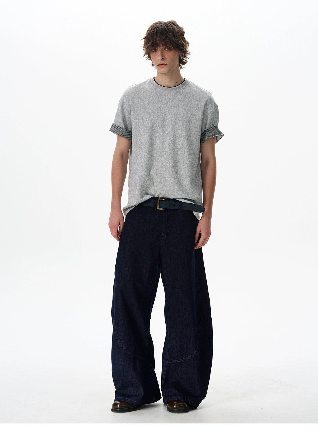 Folded Sleeves Splice T-Shirt Korean Street Fashion T-Shirt By 77Flight Shop Online at OH Vault