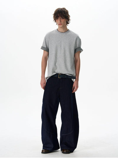 Folded Sleeves Splice T-Shirt Korean Street Fashion T-Shirt By 77Flight Shop Online at OH Vault