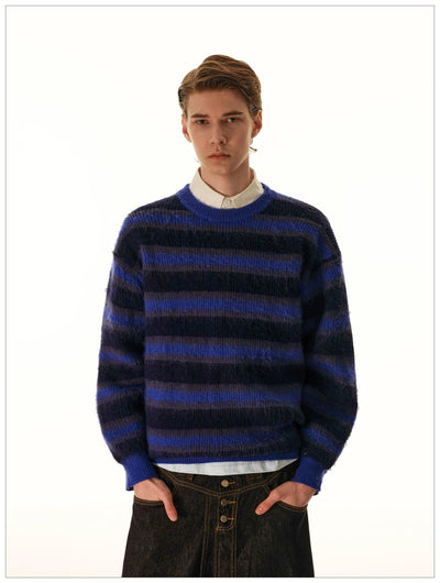 Retro Stripes Fuzzy Sweater Korean Street Fashion Sweater By Mr Nearly Shop Online at OH Vault