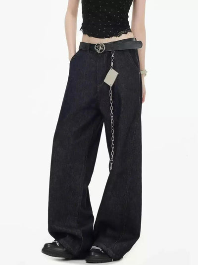 Chain Detail Straight Leg Jeans Korean Street Fashion Jeans By INS Korea Shop Online at OH Vault