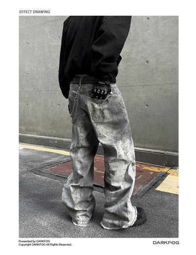 Snake Pattern Raw Edge Jeans Korean Street Fashion Jeans By Dark Fog Shop Online at OH Vault