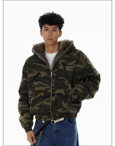 Fur Trimmed Hood Camouflage Jacket Korean Street Fashion Jacket By Mr Nearly Shop Online at OH Vault