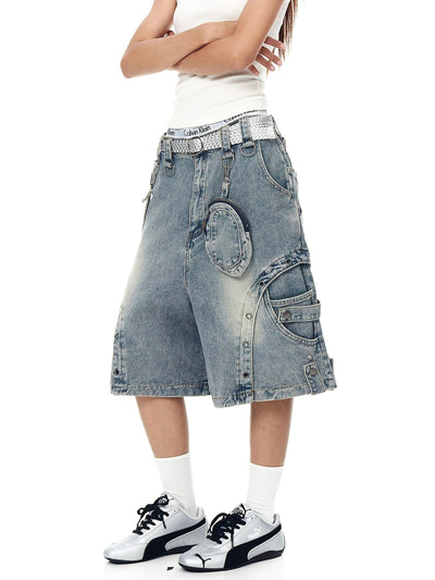 Washed Multiple Detail Denim Shorts Korean Street Fashion Shorts By Blacklists Shop Online at OH Vault