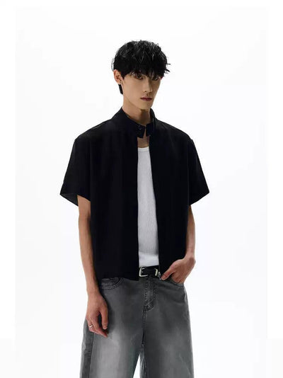Stand Collar Boxy Zipped Shirt Korean Street Fashion Shirt By A PUEE Shop Online at OH Vault